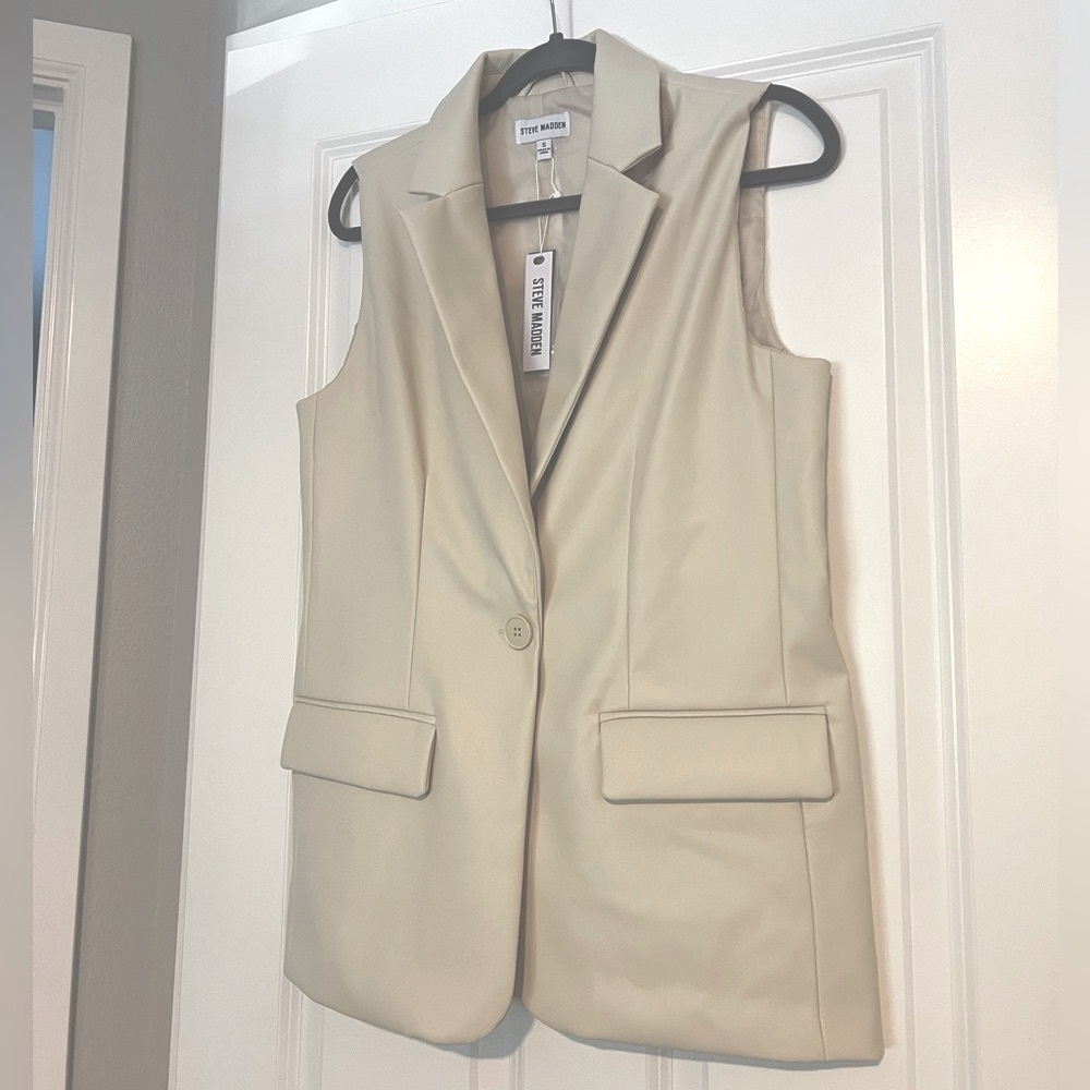 Faux Leather Cream Blazer Vest